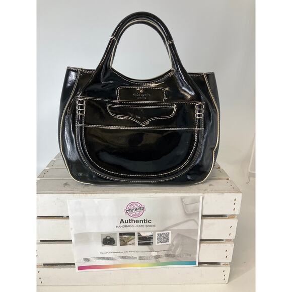KATE SPADE LARGE BLACK, WHITE PATTON LEATHER HANDBAG (ASIS) - Picture 1 of 16